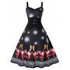 Robe de Noël Bouclée à Imprimé Père Noël et Flocon de Neige Grande Taille - Noir 4X