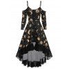 Robe Gothique Haute Basse Lune et Soleil Imprimés à Epaule Dénudée à Volants - Bronze XL
