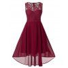 Robe Evasée Ajustée Evasée en Dentelle Insérée de Grande Taille - Rouge Vineux L