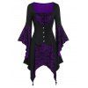 Robe d'Halloween Mouchoir Crâne en Dentelle Insérée Fausse Deux Pièces à Lacets - Violet Améthyste XL