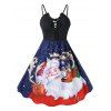 Robe à Imprimé Père Noël et Cerf de Grande Taille à Lacets - Noir L