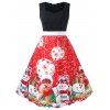 Robe de Soirée Drapée Rétro Imprimée Grande Taille - Rouge 2X