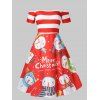 Robe de Noël Bonhomme de Neige Imprimé à Epaule Dénudée de Grande Taille - Rouge 4X