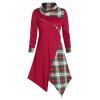 Robe Asymétrique Mi-Longue Boutonnée à Carreaux - Rouge Vineux 3XL