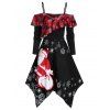 Christmas Handkerchief Ruffled Santa Claus Print Dress - BLACK 3XL
