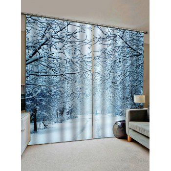 

2 Panels Snowy Forest Road Print Window Curtains, Multicolor