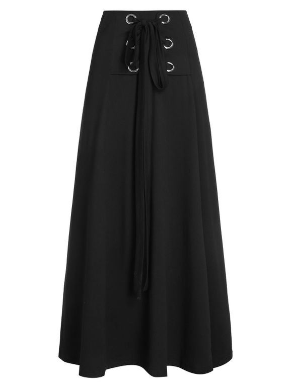 Maxi Jupe Taille Haute à Lacets en Avant - Noir XL
