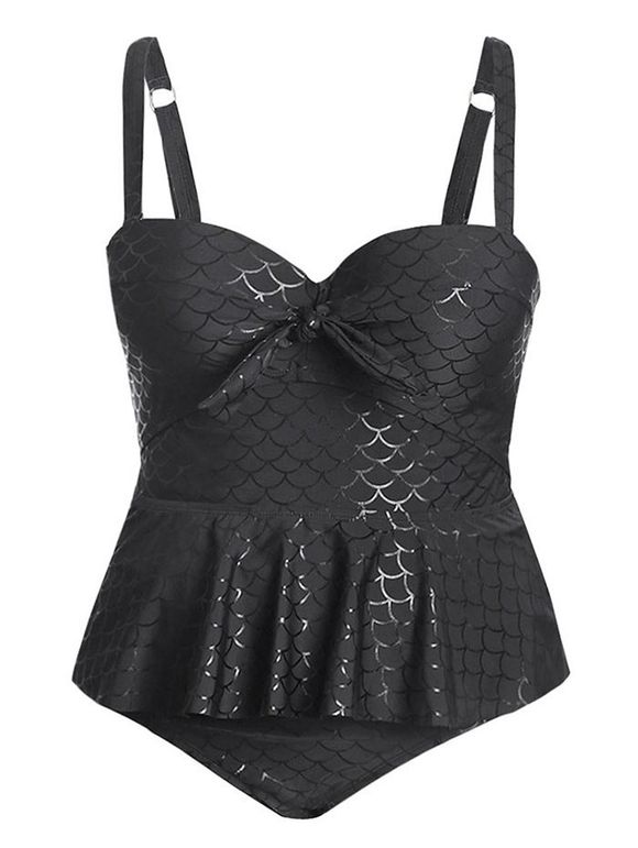 Ensemble de Tankini Sirène Découpé Noué de Grande Taille - Noir 2X