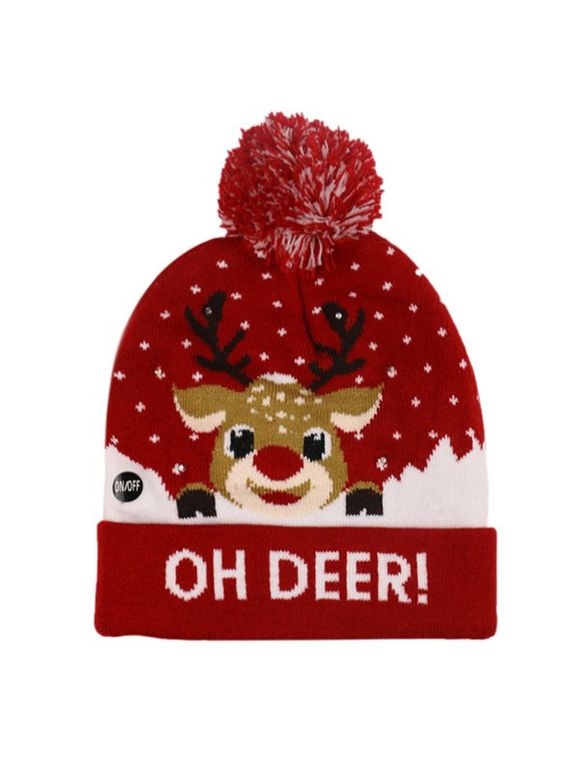 Chapeau de Noël Bonhomme de Neige et Cerf Tricoté - Rouge Vineux 