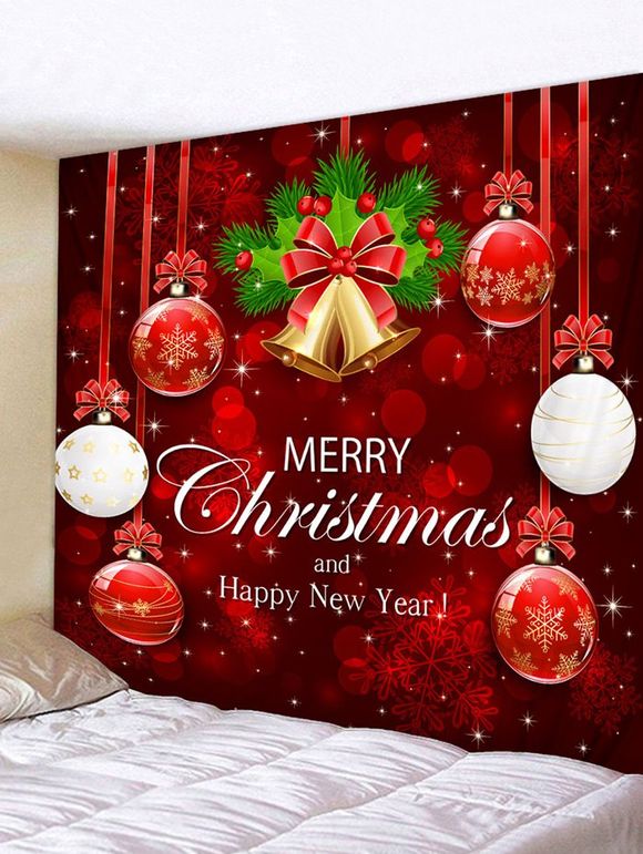 Christmas Snowflake Ball Letter Print Tapestry Wall Decor - multicolor W91 X L71 INCH
