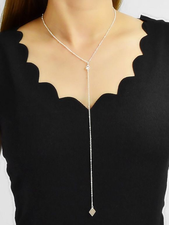 Collier Long à Chaîne Losange Pendant - Argent 