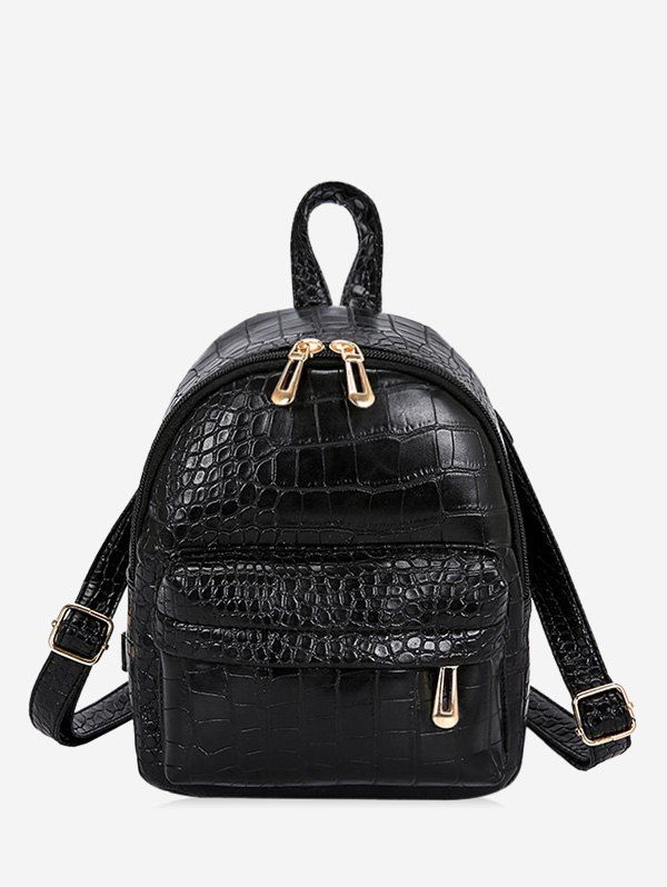 Snakeskin Embossed Mini Backpack - BLACK 
