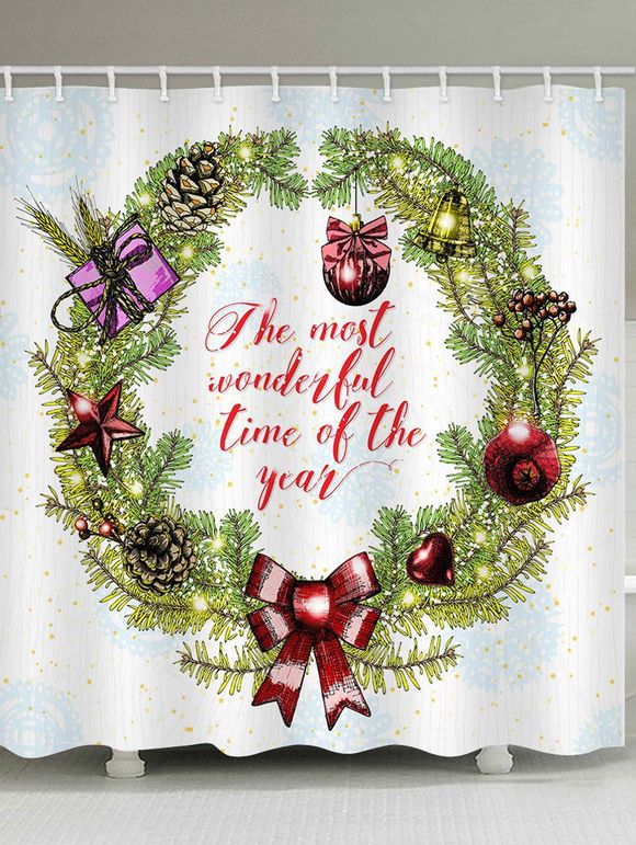 Rideaux de Douche de Noël Imperméable Couronne Imprimée avec Nœud Papillon - multicolor W71 X L71 INCH