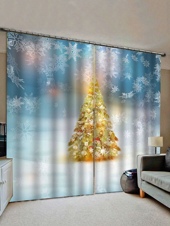 Rideaux de Fenêtre Sapin de Noël et Flocon de Neige Imprimés 2 Panneaux - multicolor W30 X L65 INCH X 2PCS