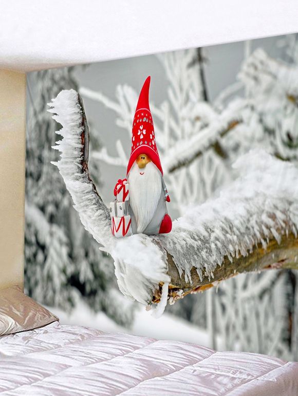 Tapisserie Murale Art Décoration de Noël Branche et Père Noël Imprimées - Blanc Froid W79 X L71 INCH