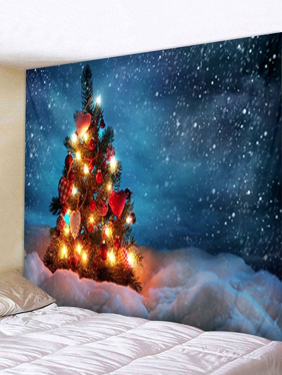 Tapisserie Murale Pendante Art Décoration Sapin de Noël et Neige Imprimés - multicolor W59 X L51 INCH