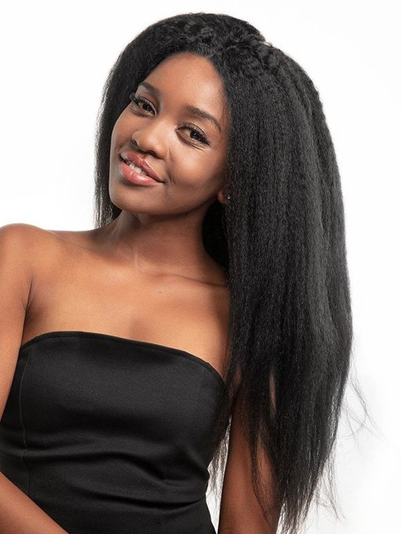 Yaki Straight Middle Part Human Hair Wig - NATURAL BLACK 14INCH