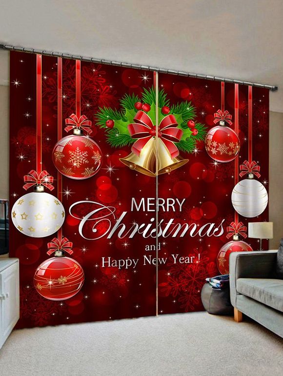 Rideau de Fenêtre Cloche et Boule de Noël Imprimés 2 Panneaux - multicolor W33.5 X L79 INCH X 2PCS