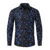 Chemise Décontractée Boutonnée Feuille et Plante Imprimées - Noir XL