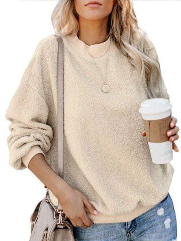 Drop Shoulder Fluffy Boyfriend Teddy Sweatshirt