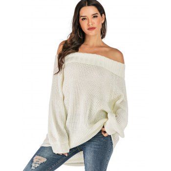 

Folded Off The Shoulder Tunic Sweater, White