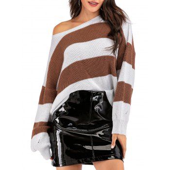 

Pointelle Knit Striped Oversized Sweater, White