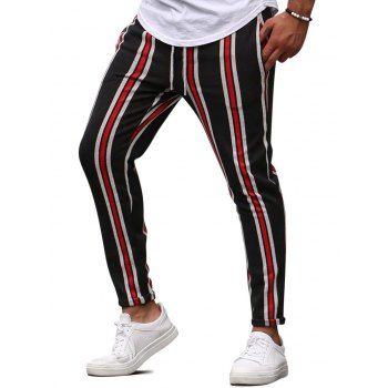 

Vertical Striped Drawstring Pencil Pants, Red