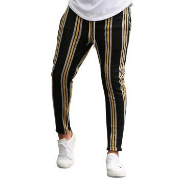 

Vertical Striped Drawstring Pencil Pants, Yellow