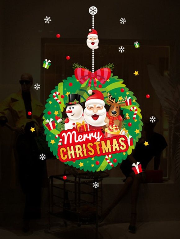 Autocollant Mural de Noël Motif de Père Noël et de Bonhomme de Neige - multicolor A 45X60CM