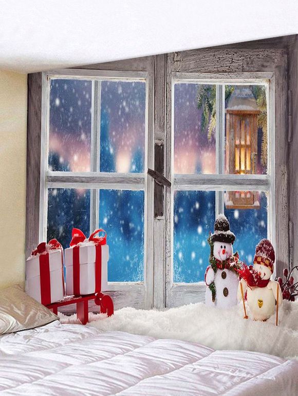 Tapisserie Murale Pendante Art Décoration Cadeaux de Noël Bonhomme de Neige et Fenêtre Imprimés - multicolor W71 X L71 INCH