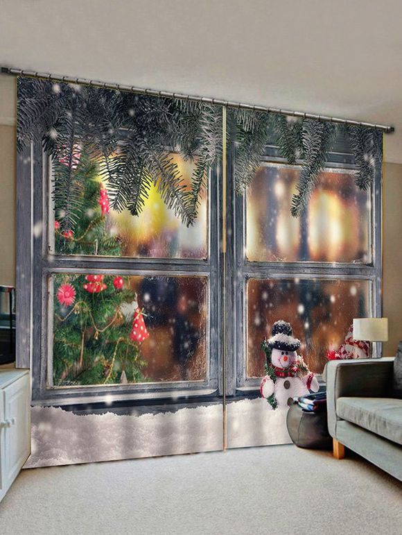 Rideaux de Fenêtre de Noël Bonhomme de Neige Imprimé 2 Panneaux - multicolor W28 X L39 INCH X 2PCS