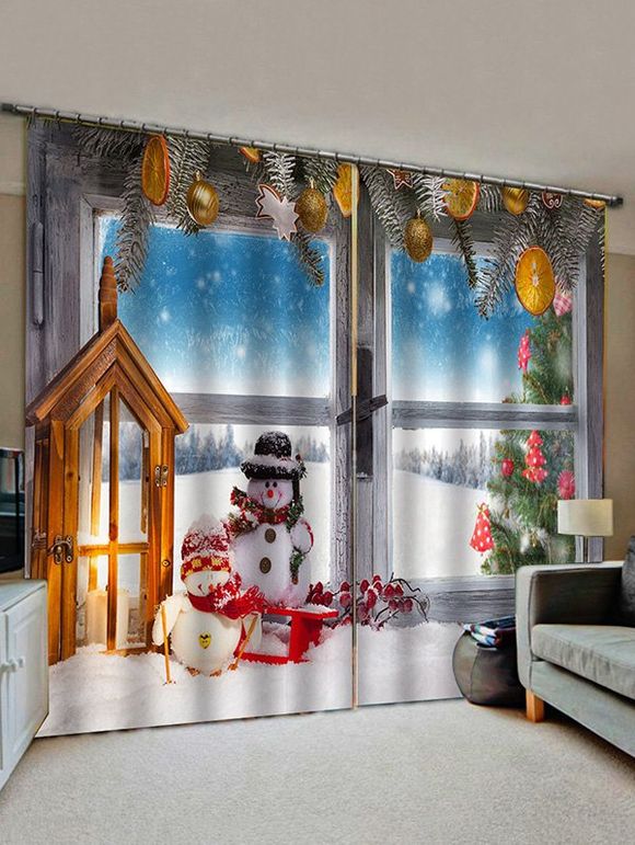 Rideaux de Fenêtre de Noël Couple de Bonhomme de Neige Imprimé 2 Panneaux - multicolor W33.5 X L79 INCH X 2PCS