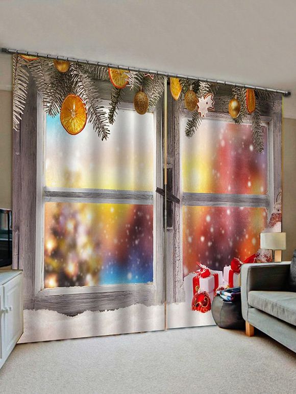 Rideaux de Fenêtre de Noël Bois Imprimé 2 Panneaux - multicolor W30 X L65 INCH X 2PCS