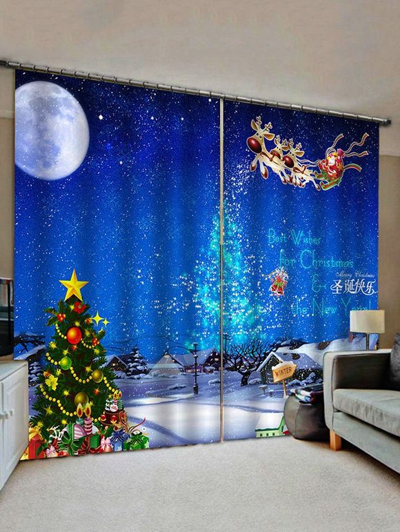 Rideau de Fenêtre Décoratif de Noël Lune Neige et Scène Imprimés - multicolor W33.5 X L79 INCH X 2PCS