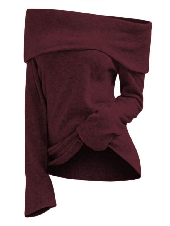 T-shirt Plié à Epaule Dénudée Grande Taille - Rouge Vineux 2X