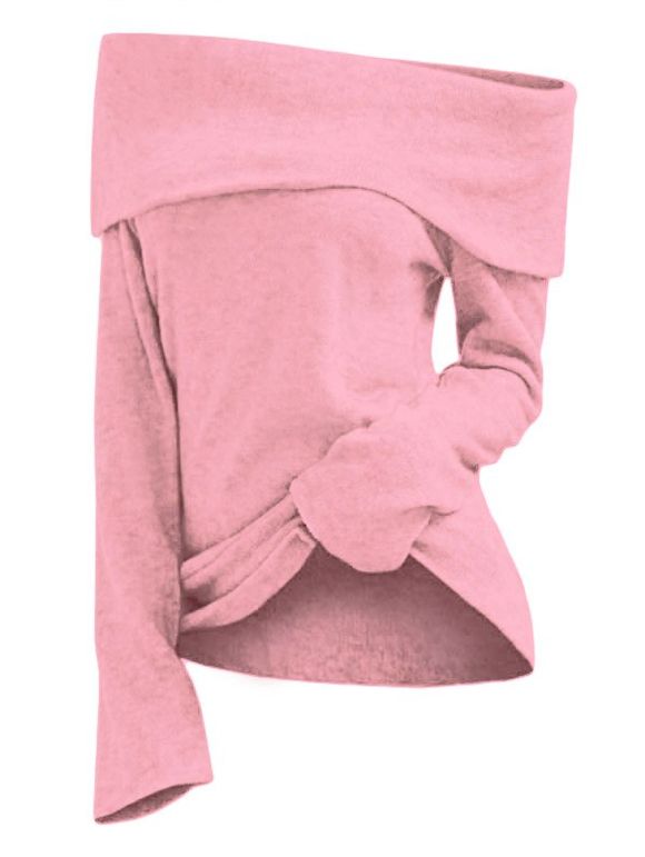 T-shirt Plié à Epaule Dénudée Grande Taille - Rose L