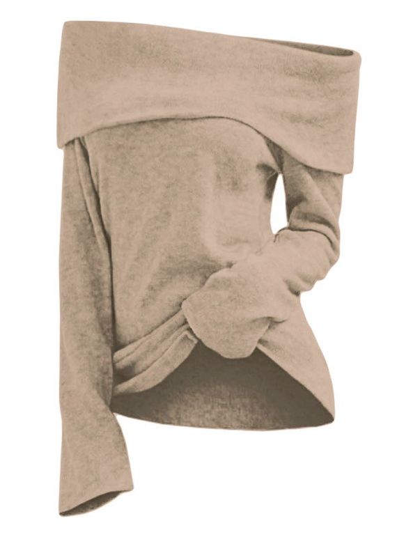 T-shirt Plié à Epaule Dénudée Grande Taille - Kaki Léger 4X