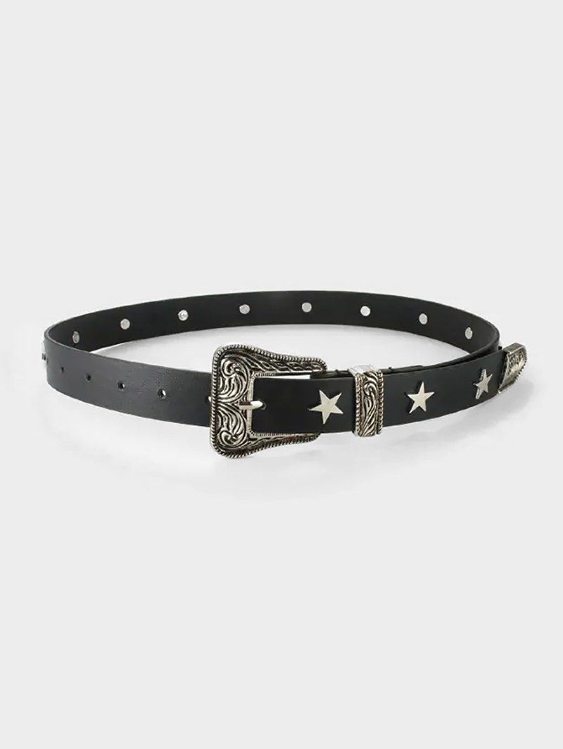 

Star Carved Square Pin Buckle Belt, Black