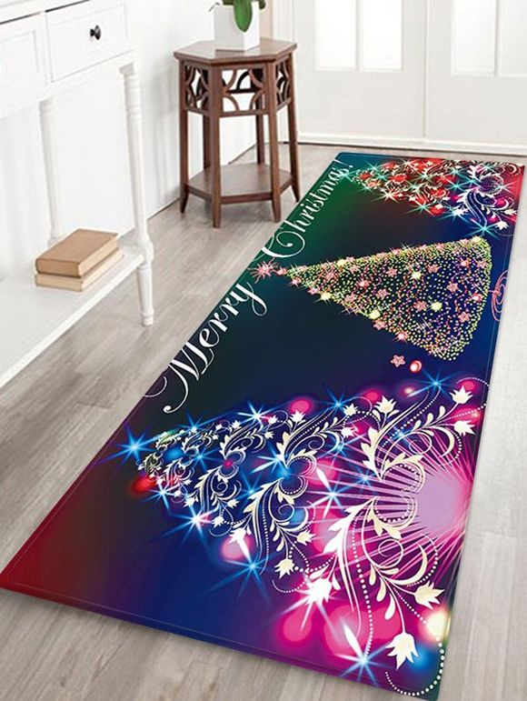 Tapis de Sol de Noël Anit-Dérapante Sapin de Noël Coloré Imprimé - multicolor F W24 X L71 INCH