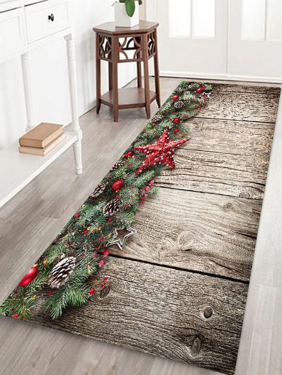 Tapis de Sol Grain de Bois Imprimé - Brun Foncé W16 X L47 INCH