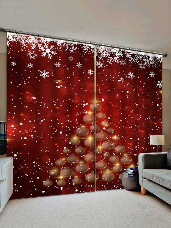Rideau de Fenêtre de Noël Motif de Sapin et Flocon de Neige - multicolor W30 X L65 INCH X 2PCS