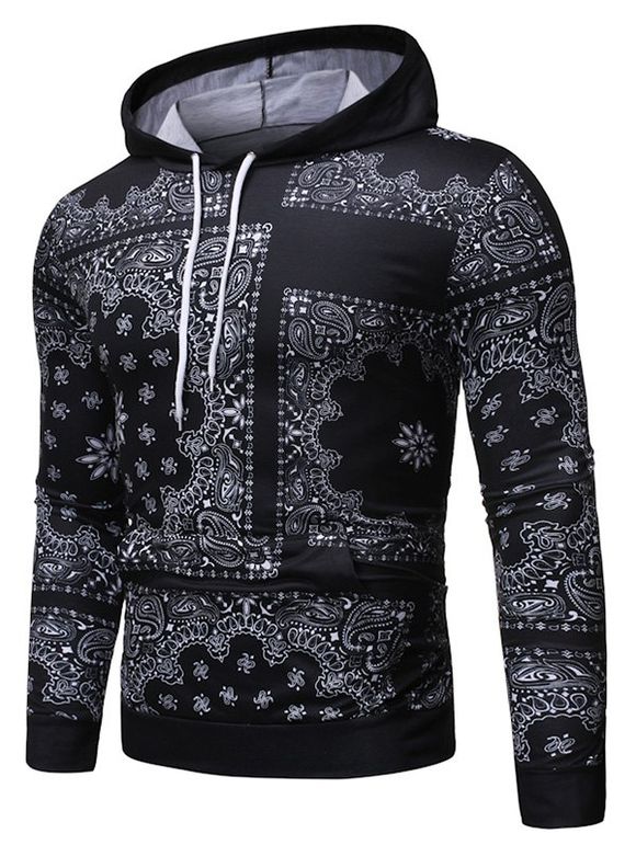 Sweat à Capuche Cachemire Motif Fleuri - Noir XS