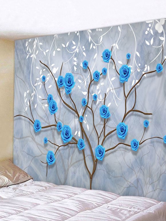 Tapisserie Murale Pendnate Art Décoration Arbre et Fleur et Feuille Imprimés - Blanc Froid W79 X L71 INCH