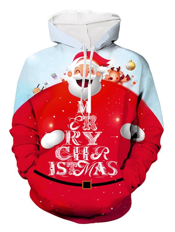 

Christmas Santa Claus Letter Print Hoodie, Red