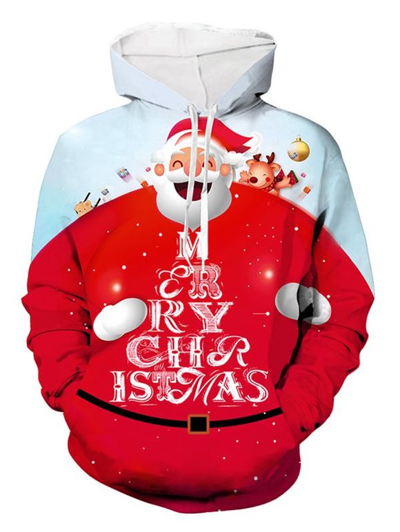 Sweat à Capuche Père Noël et Lettre Imprimés - Rouge 4XL