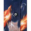 Long Sleeve Feather Print Slim Fit Button Shirt - CADETBLUE 2XL
