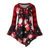 T-shirt Père Noël Imprimé à Carreaux Manches de Cloche de Grande Taille - Rouge 5X
