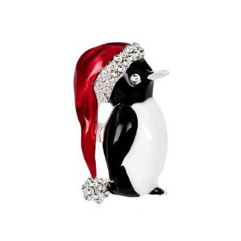 

Christmas Santa Hat Penguin Brooch with Rhinestone, Silver
