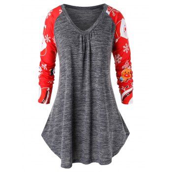 

Plus Size Raglan Sleeve Christmas Printed T Shirt, Smokey gray