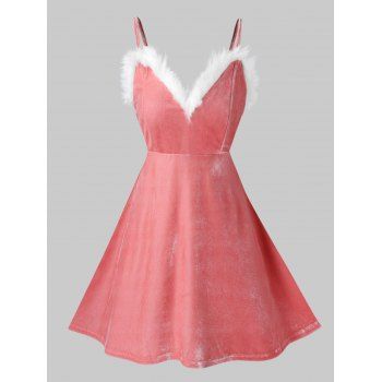 

Plus Size Faux Fur Velvet Babydoll Set, Flamingo pink
